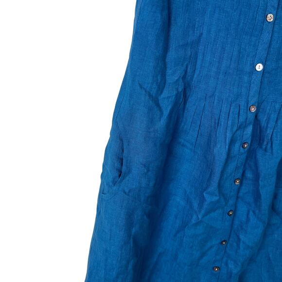 Poetry Blue Linen Button Front Dress Size US 2 - Picture 5 of 7